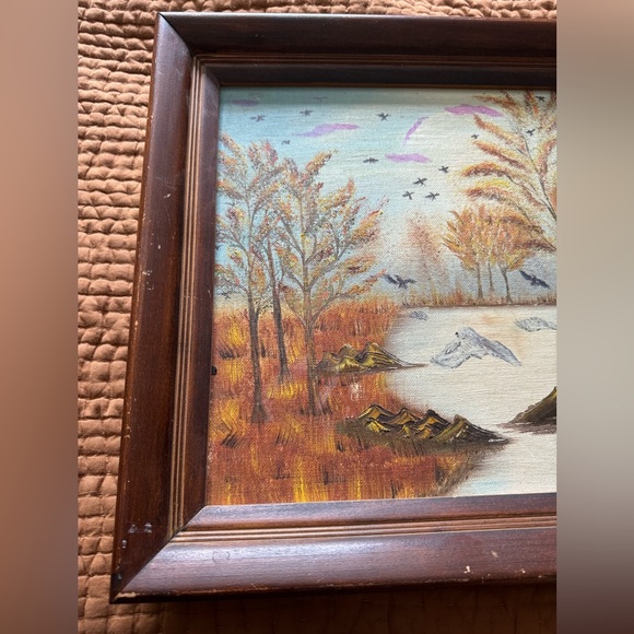 Vintage Boho Landscape Painting Artwork Wooden Frame - Picture 3 of 5
